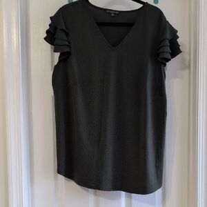 Adrianna Papell Charcoal Ruffle Sleeve Blouse